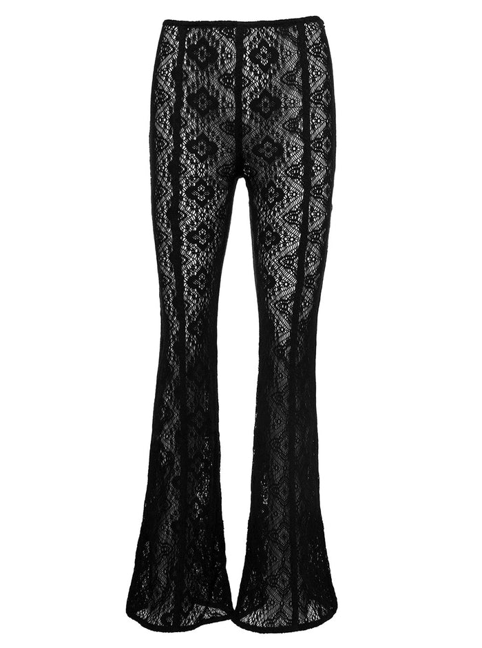 Black Semi-Sheer Flared Lace Pants Woman Ganni Trousers