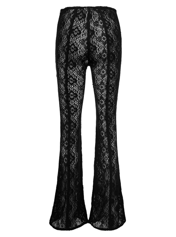 Black Semi-Sheer Flared Lace Pants Woman Ganni Trousers