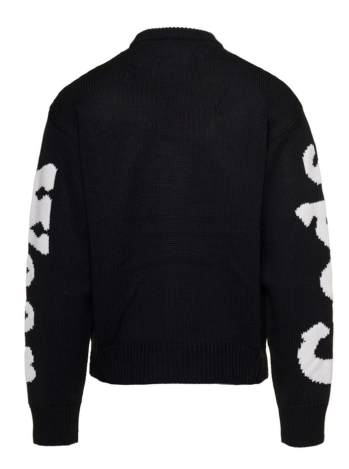 Black Knit Sweater With Inlaide Hello Kitty Artwork Wool Blend Man Gcds Co Pa Wv Pc Jersey