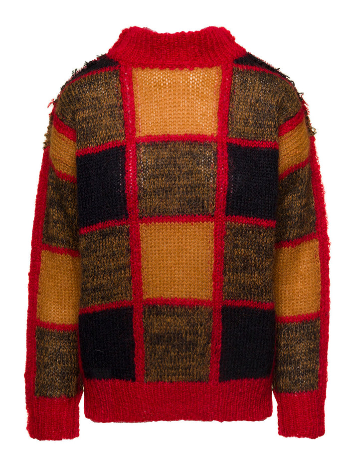 Multicolor High Neck Sweater With Color-Block Geometric Pattern Wool Blend Woman Marni Jersey