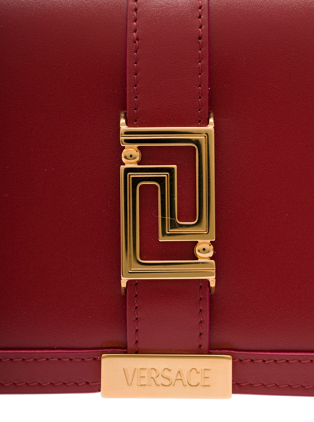 Greca Goddess Red Mini Shoulder Bag With Logo Smmoth Leather Woman Versace Calf Crossbody