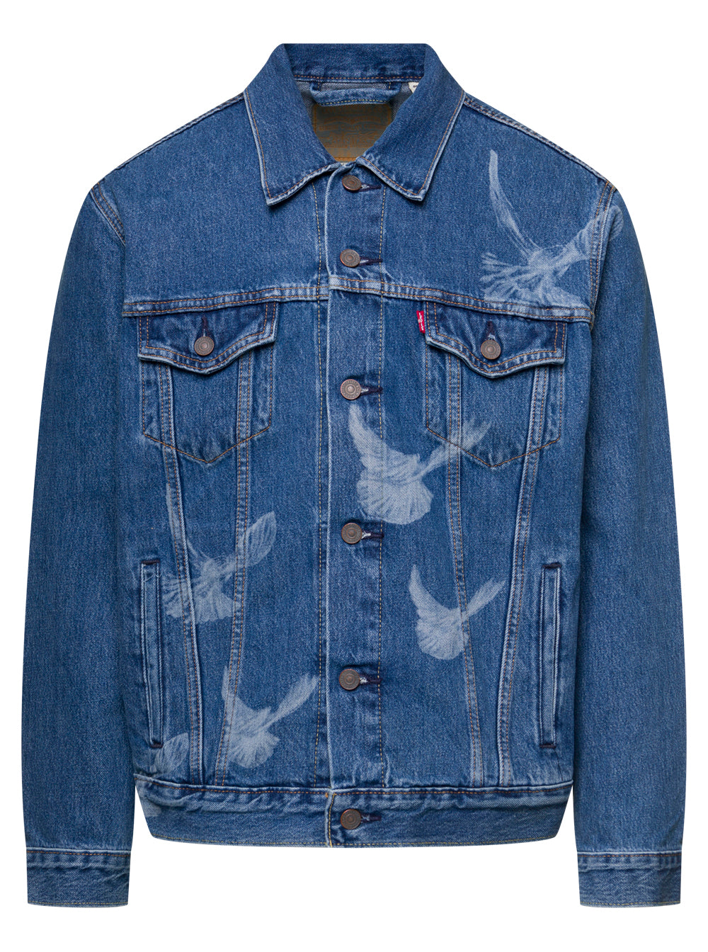 Blue Denim Jacket Levis X 3.paradis With Birds Print Cotton Man Blu
