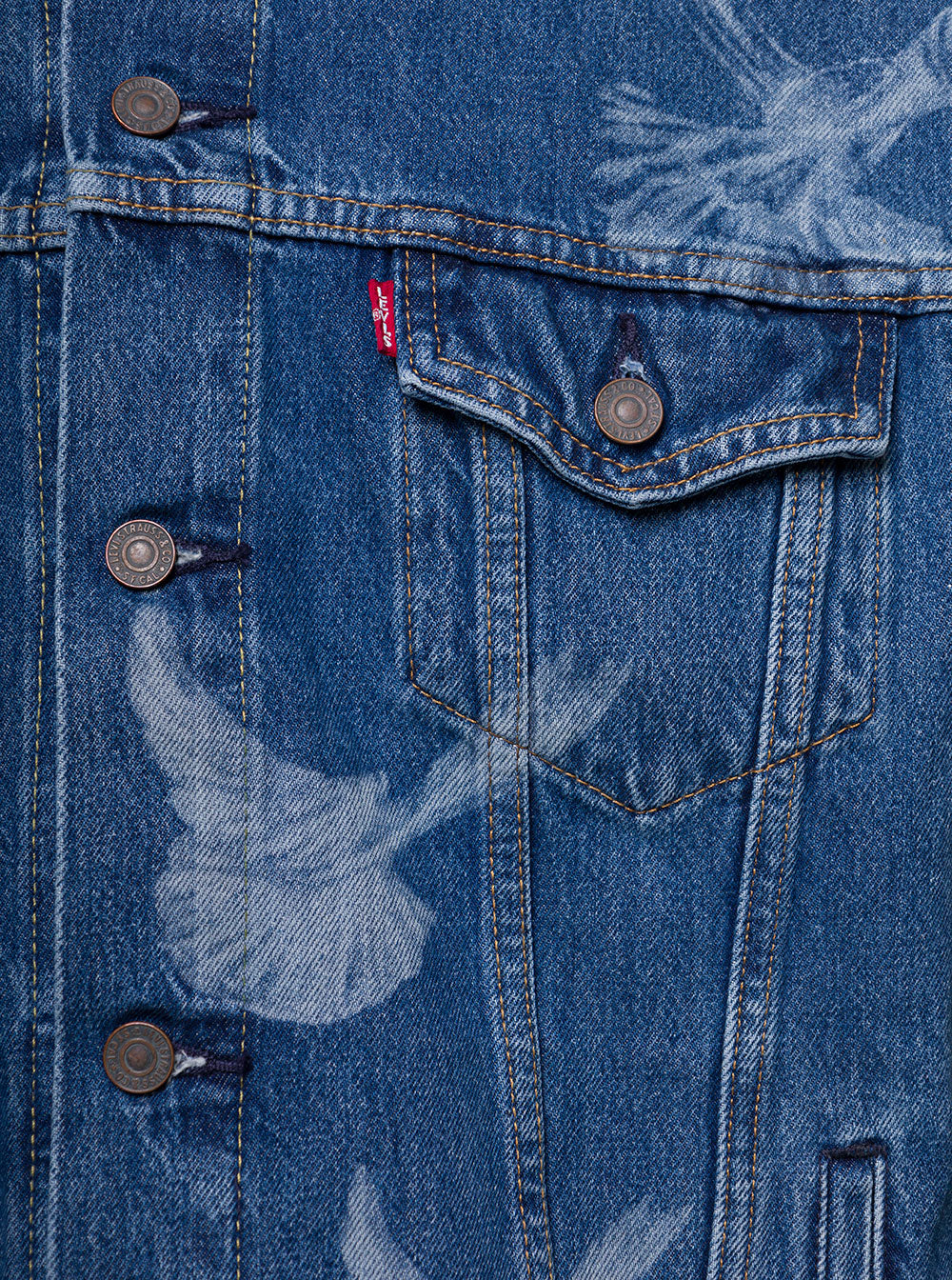 Blue Denim Jacket Levis X 3.paradis With Birds Print Cotton Man Blu
