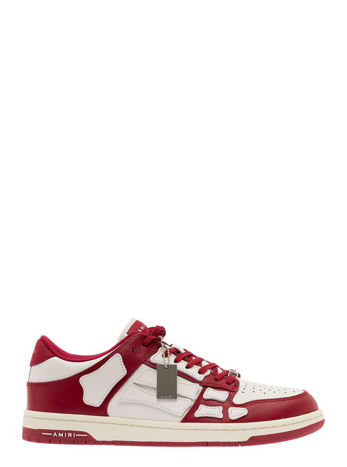 Skel Top Low White And Red Sneakers With Skeleton Patch Leather Man