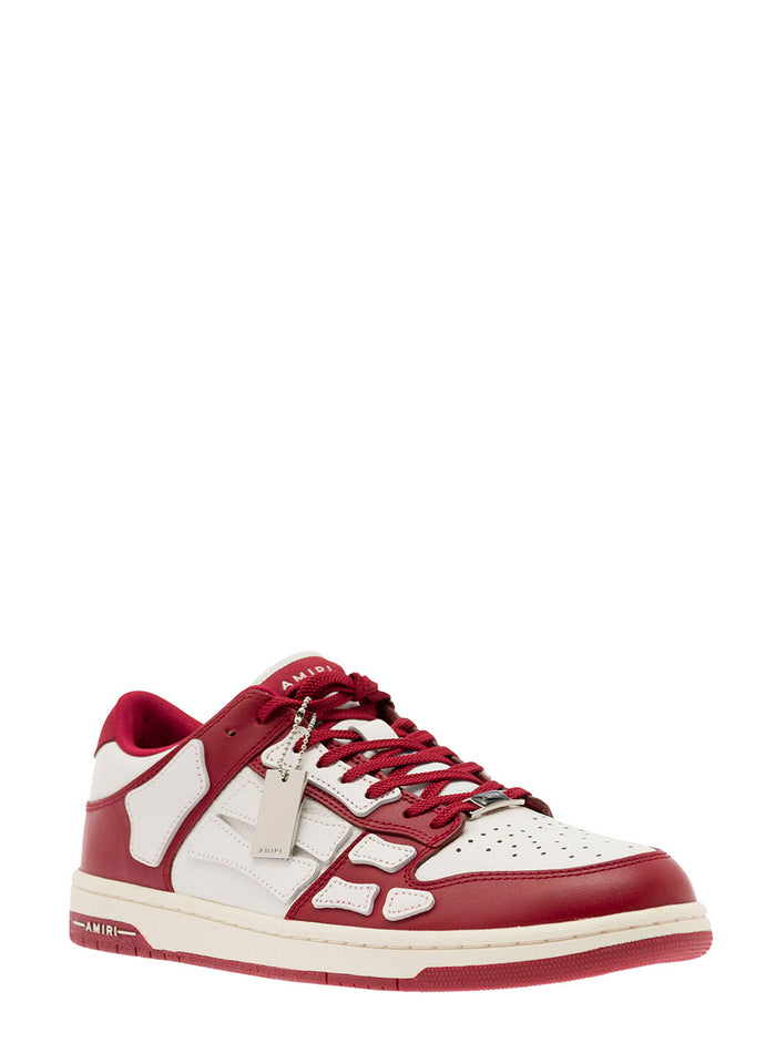 Skel Top Low White And Red Sneakers With Skeleton Patch Leather Man