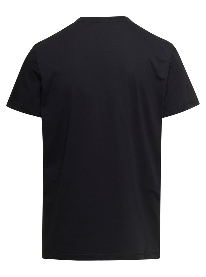Black Crewneck T-Shirt With Contrasting Logo Print Cotton Man Balmain Organic Tshirts And Polo Shirts