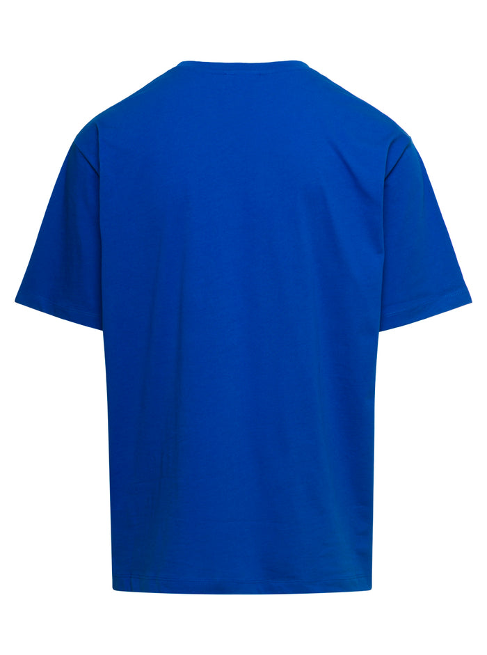 Blue Crewneck T-Shirt With Contrasting Logo Print Cotton Man Balmain Blu Organic Tshirts And Polo Shirts