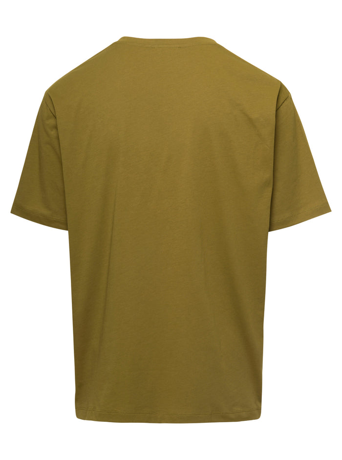 Brown Crewneck T-Shirt With Contrasting Logo Print Cotton Man Balmain Organic Tshirts And Polo Shirts