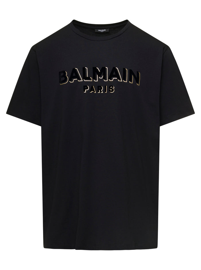 Black T-Shirt With 3d Effect Lettering Cotton Man Balmain Tshirts And Polo Shirts
