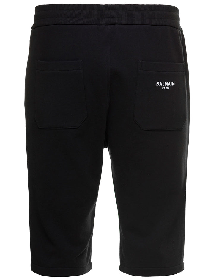 Black Bermuda Shorts With Drawstring And Logo Organic Cotton Man Balmain