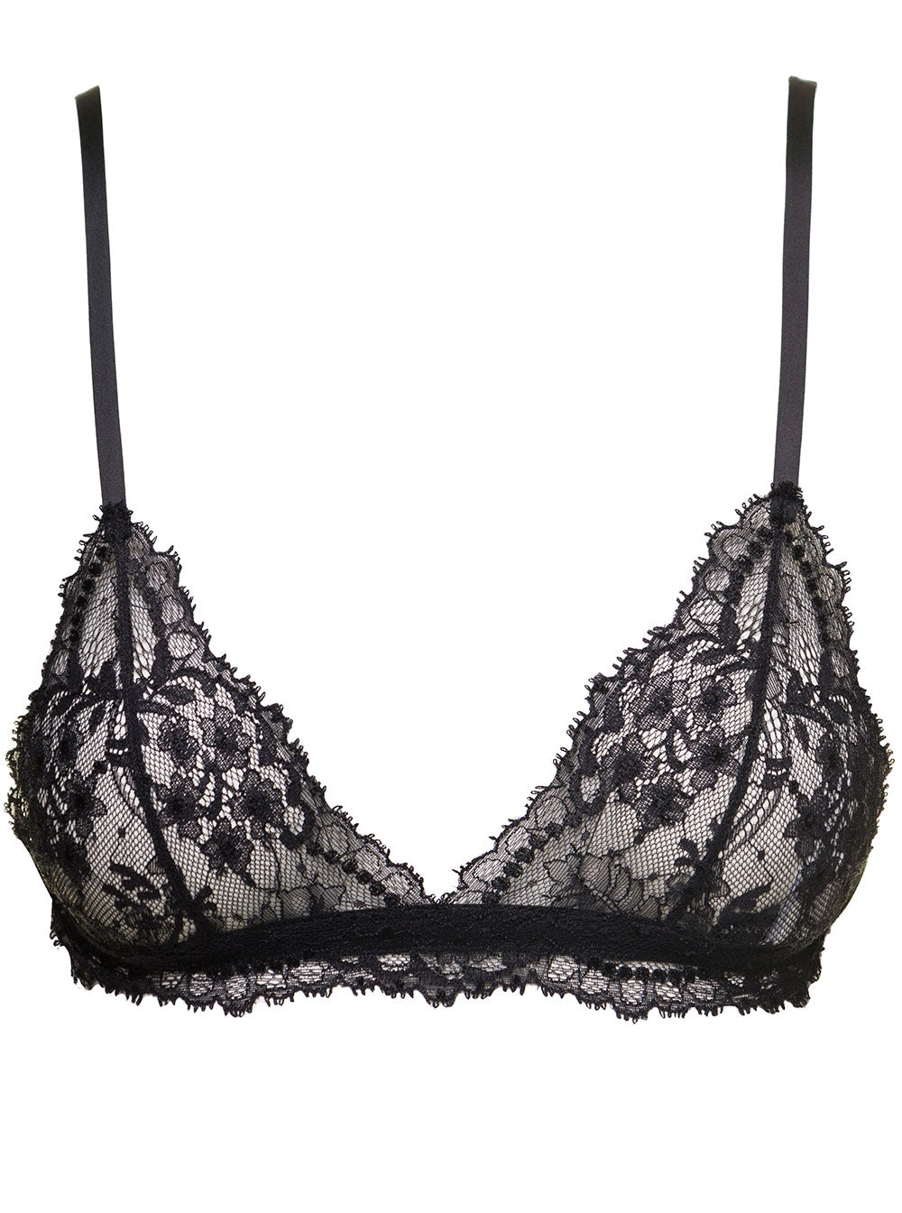 Black Triangle Bra Floral Lace Woman Dolce & Gabbana Polyamide Viscose Elastane Tops