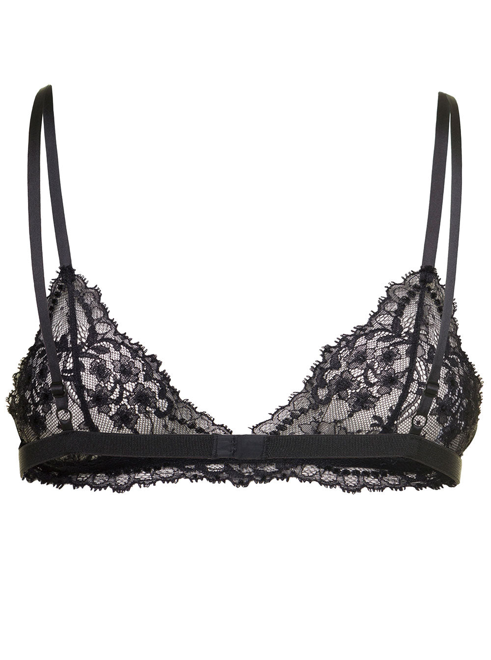 Black Triangle Bra Floral Lace Woman Dolce & Gabbana Polyamide Viscose Elastane Tops