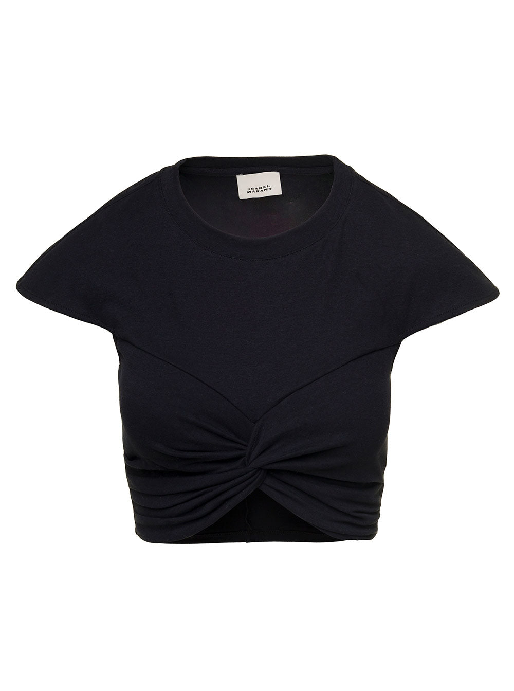 Zineae Black Cropped T-Shirt With Knot Detail Cotton Woman Isabel Marant Tshirts And Polo Shirts