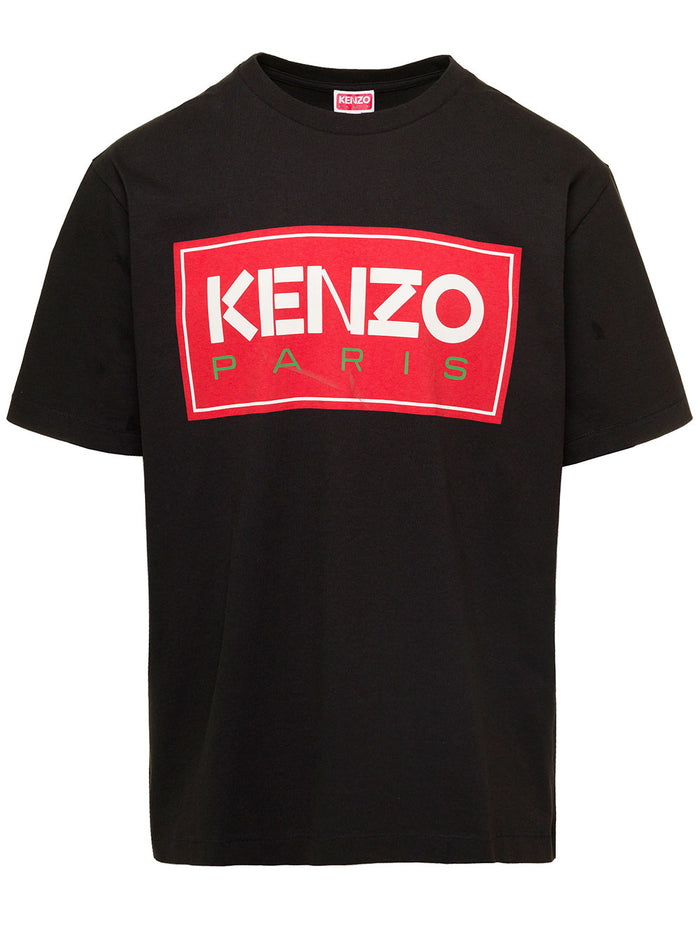Black Crewneck T-Shirt With Logo Print Cotton Man Kenzo Tshirts And Polo Shirts