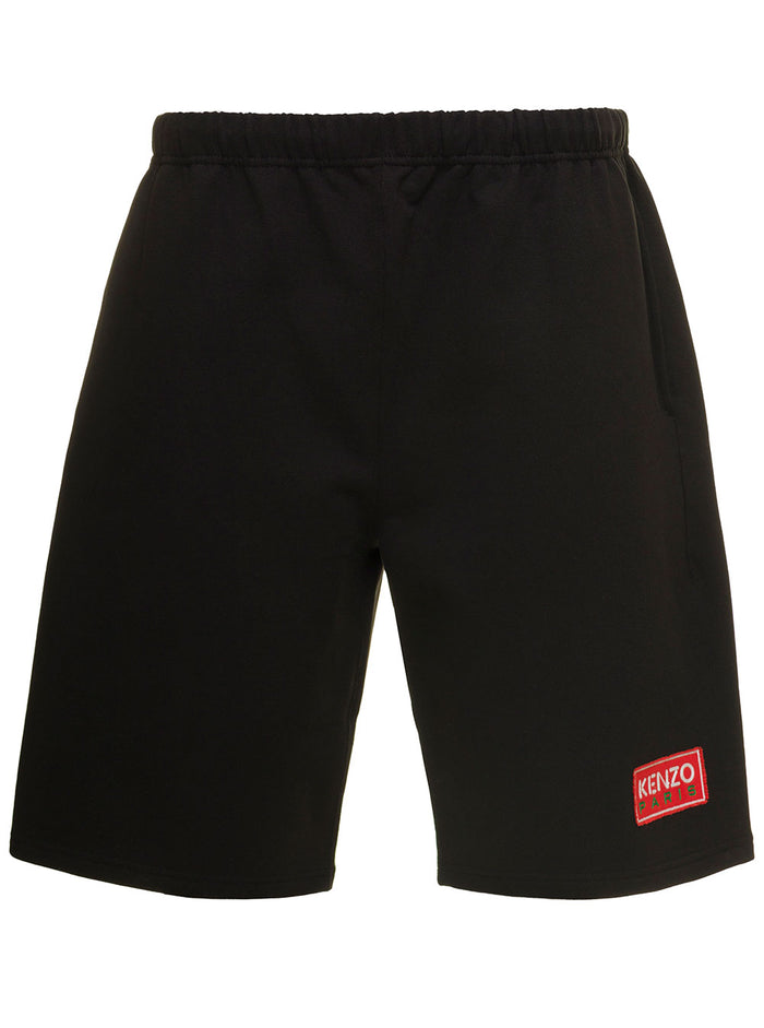 Black Bermuda Shorts With Logo Patch Cotton Man Kenzo Elastane And