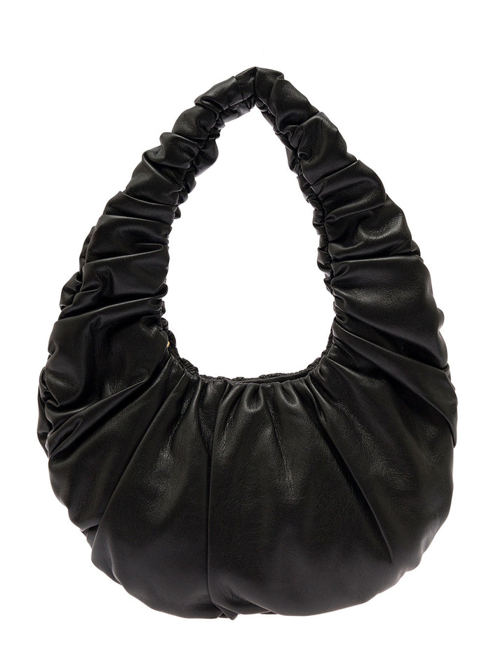 Anja Black Baguette Bag With Hobo Handle Ruched Vegan Leather Woman Nanushka Hand