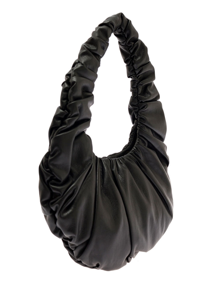 Anja Black Baguette Bag With Hobo Handle Ruched Vegan Leather Woman Nanushka Hand