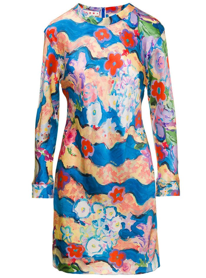Multicolor Long Sleeves Mini Dress With Julie Print Woman Marni