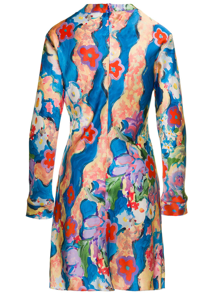 Multicolor Long Sleeves Mini Dress With Julie Print Woman Marni