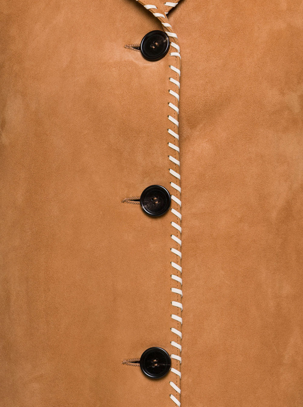 Brown Single-Breasted Coat With Contrasting Blanket Stitch Suede Woman Marni Beige Lamb Leather