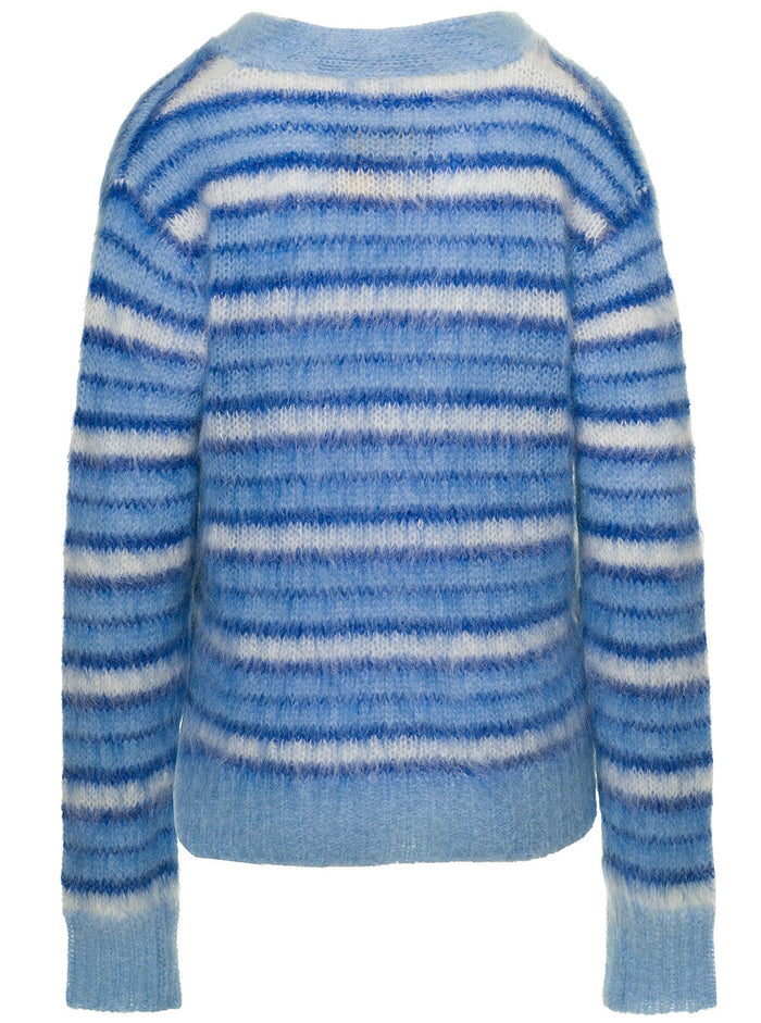 Light Blue Striped Cardigan Brushed Mohair Woman Marni Blu Jersey