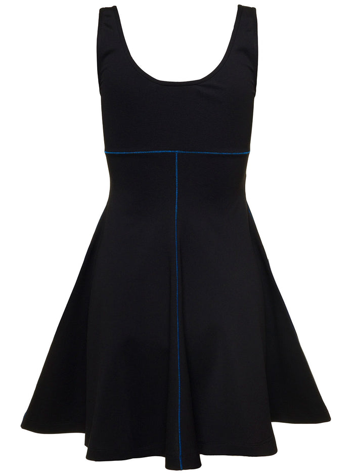 Mini Black Flared Dress With Contrasting Stitching Stretch Fabbric Woman Marni