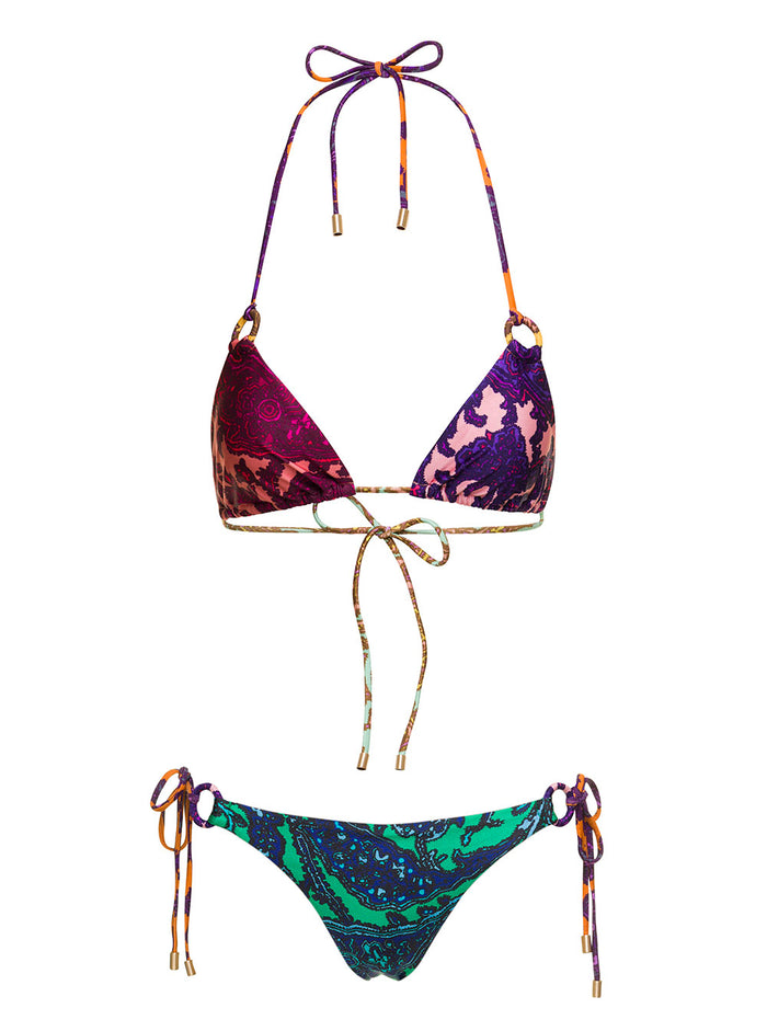 Tiggy Multicolor Printed Triangle Bikini With Rings And Self Tie Straps Lycra Woman Zimmermann Polyamide Elastane Beachwear