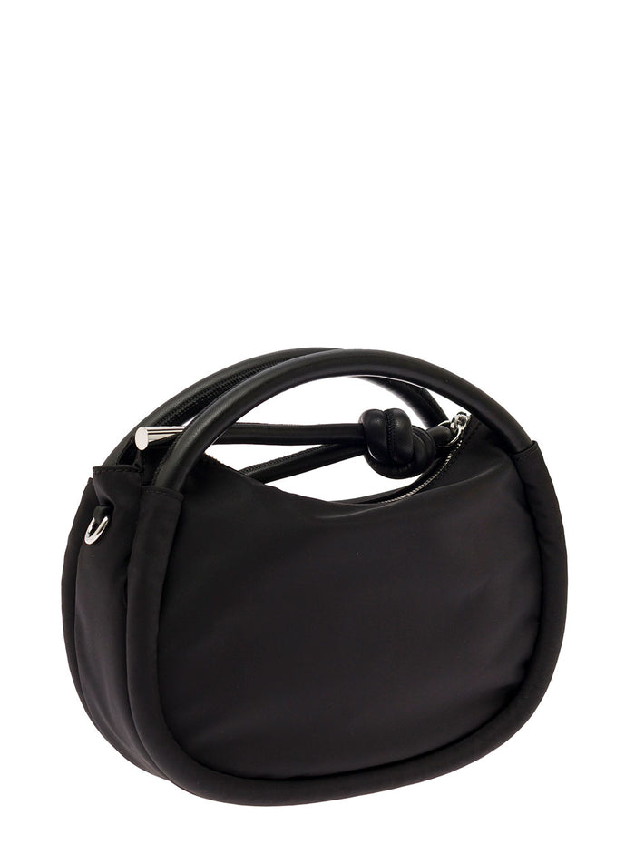 Knot Mini Black Shoulder Bag With Logo And Detail Recycled Fabric Leather Woman Crossbody