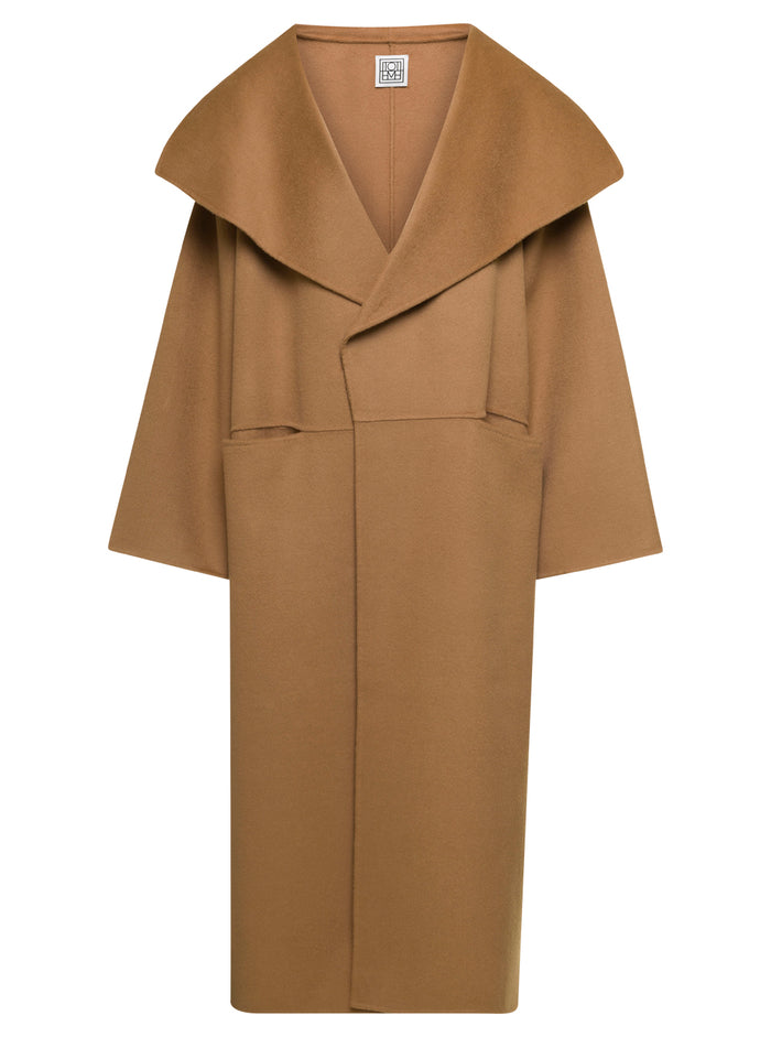 Camel Brown Oversize Coat With Shawl Lapels Wool And Cashmere Woman Toteme Beige