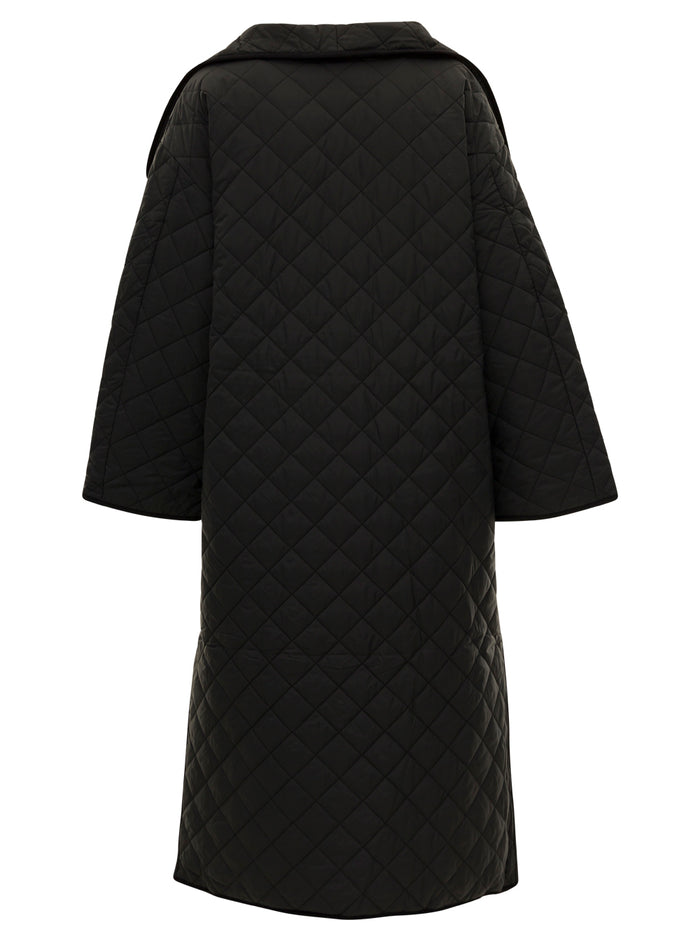Black Oversize Quilted Coat With Shawl Collar Woman Toteme Recycled Polyester Down Jackets