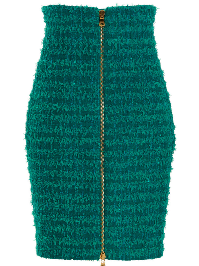 Logo Button Tweed Skirt Blue