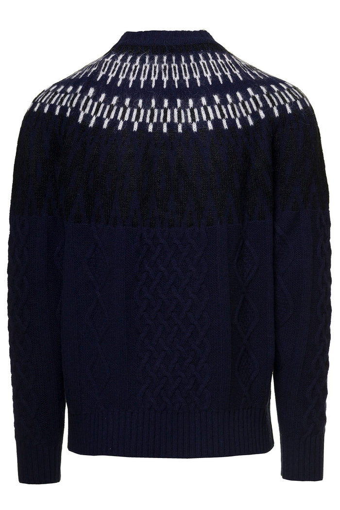 Blue Crewneck Sweater With Nowegian Jacquard Pattern Wool And Cashmere Man Altea Blu Virgin Wool-cashmere-wm Jersey