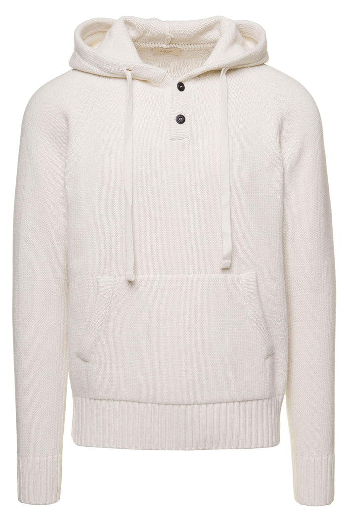 White Hoodie With Buttons Wool Man Altea Virgin Jersey