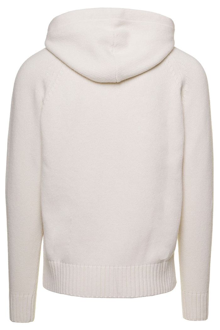 White Hoodie With Buttons Wool Man Altea Virgin Jersey