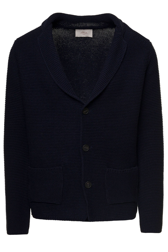 Blue Knitted Cardigan With Revers Wool Woman Altea Blu Virgin Blazers