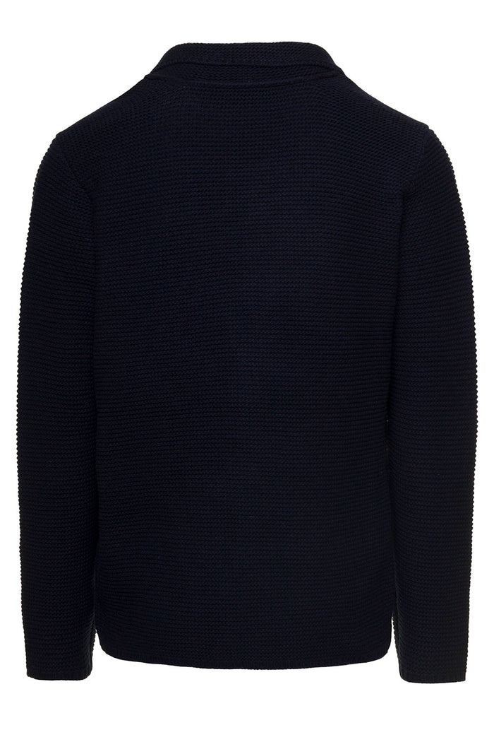 Blue Knitted Cardigan With Revers Wool Woman Altea Blu Virgin Blazers