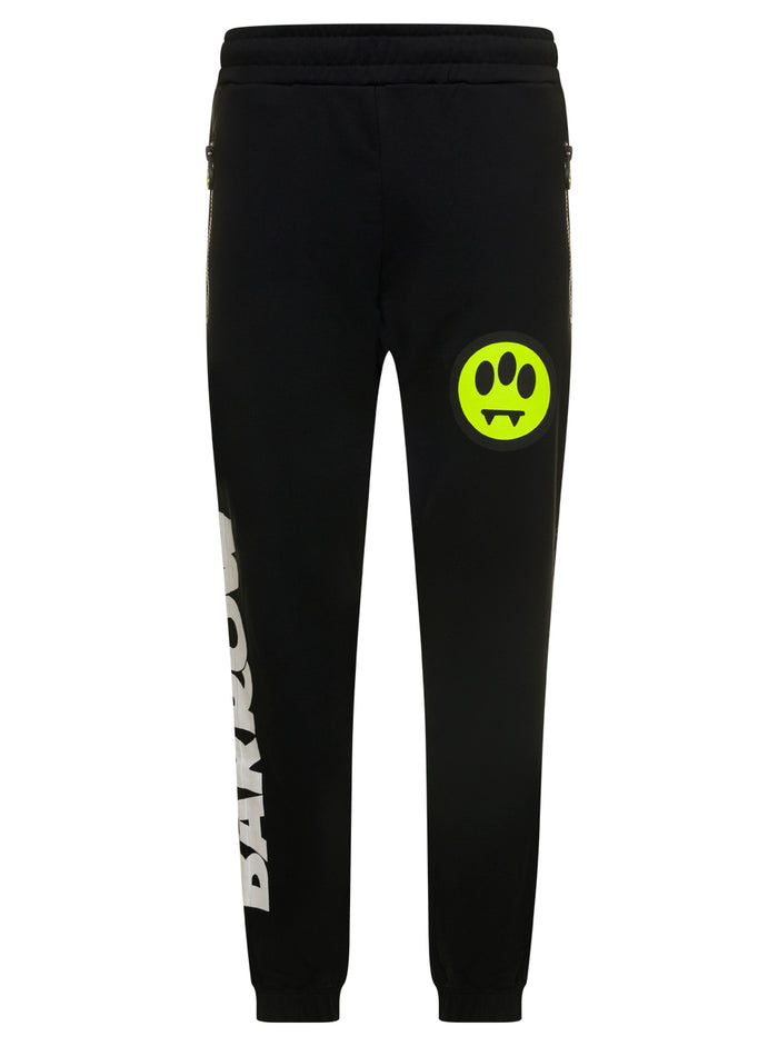 Black Cotton Jogging Pants With Logo Print Trousers