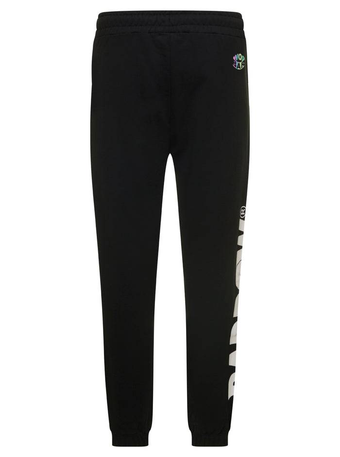 Black Cotton Jogging Pants With Logo Print Trousers