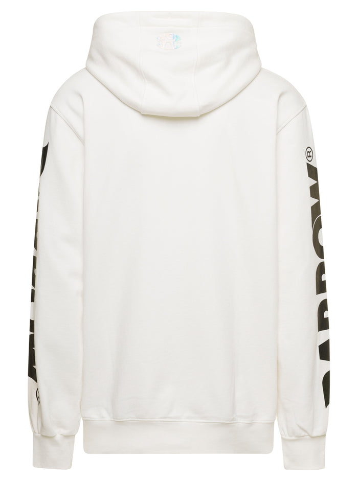White Felted Cotton Hoodie With Logo Print Barrows Man Sweatshirts