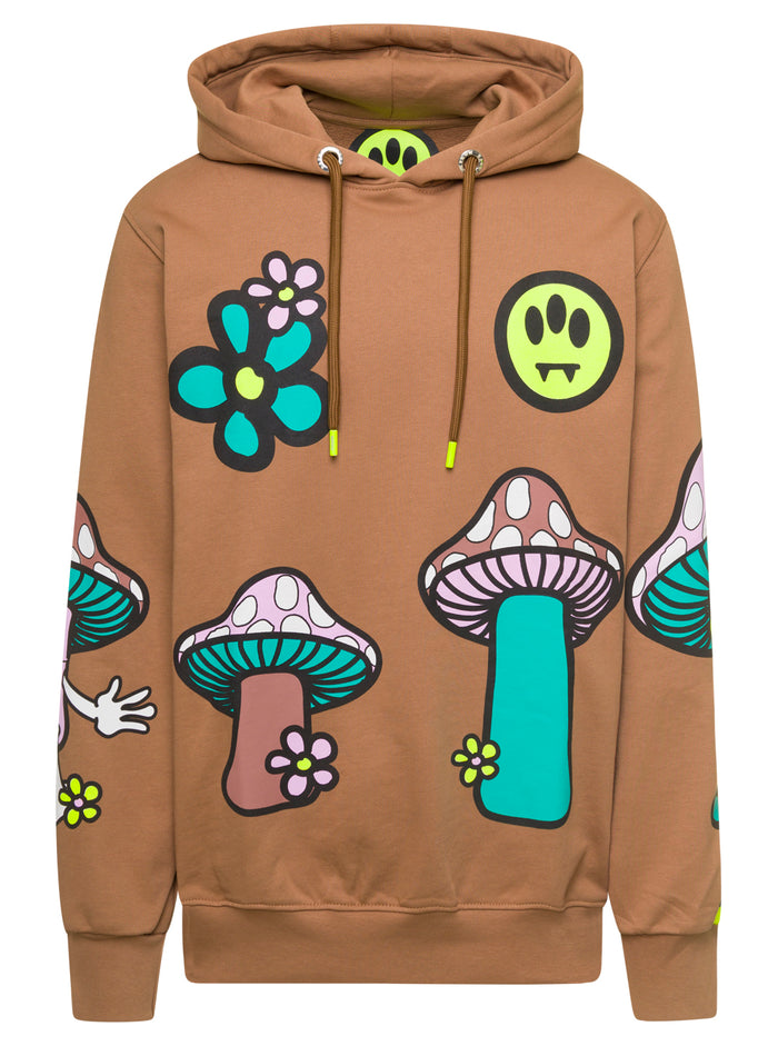 Mushroom Beige Hoodie With Screen Printing Cotton Jersey Man Barrow Sweatshirts