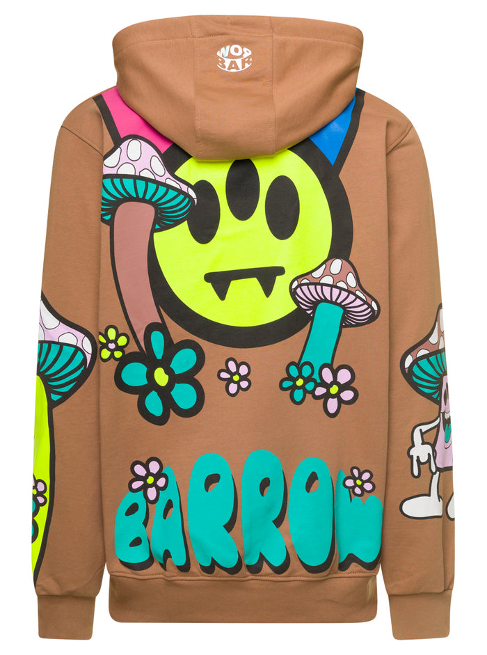 Mushroom Beige Hoodie With Screen Printing Cotton Jersey Man Barrow Sweatshirts