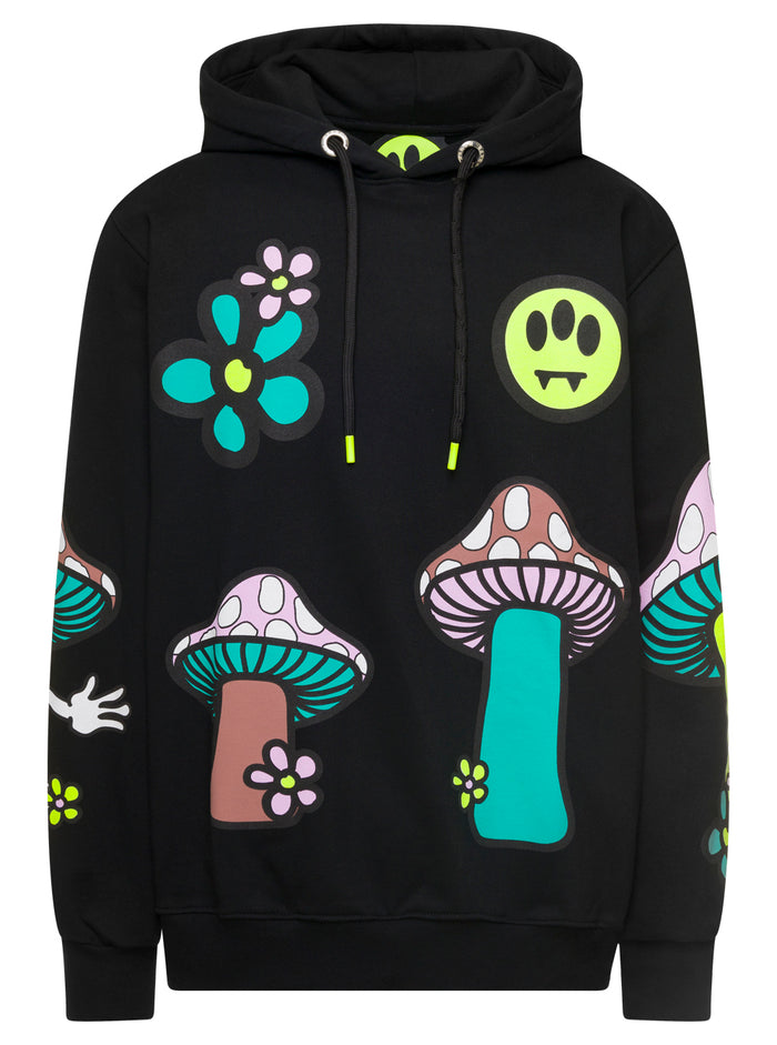 Mushroom Black Printed Hoodie Cotton Jersey Man Barrow Sweatshirts