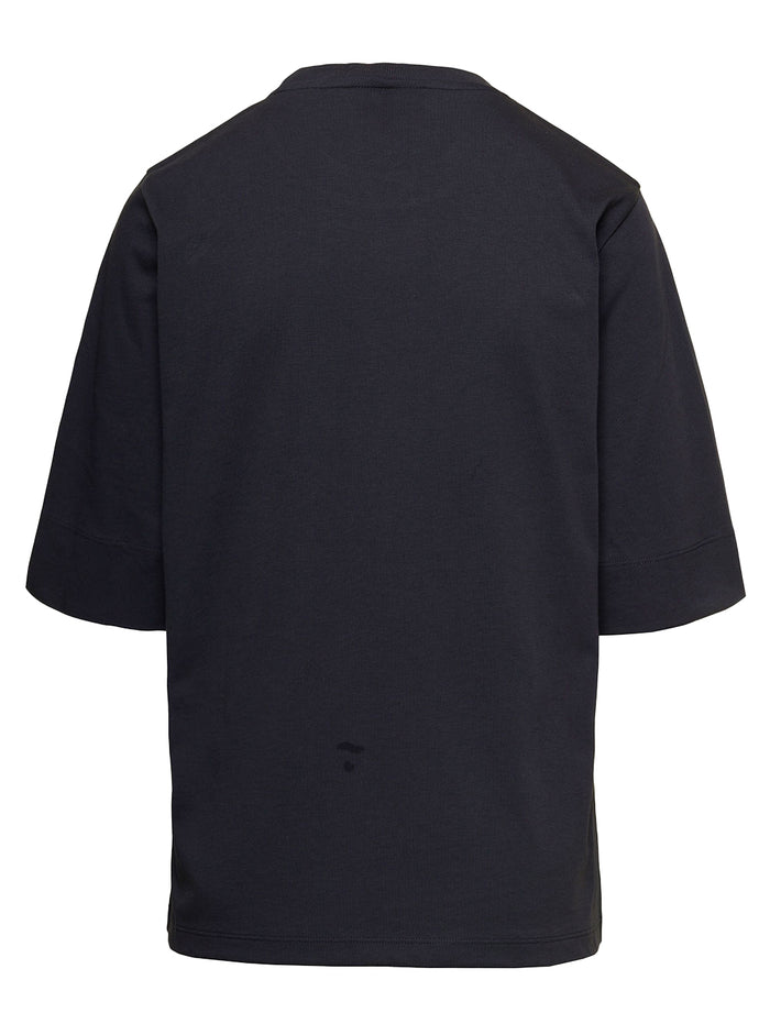 Black Crewneck T-Shirt With Sun Logo Print Cotton Jersey Woman Ganni Organic Tshirts And Polo Shirts
