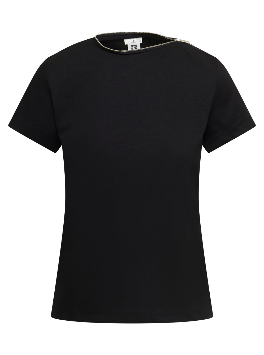 Black Crewneck T-Shirt With Zip Detail Cotton Jersey Woman Noir Kei Ninomya Tshirts And Polo Shirts