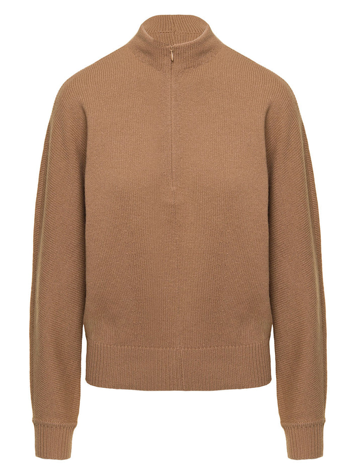 Light Brown Half Zip Sweater Cashmere Woman Theory Jersey