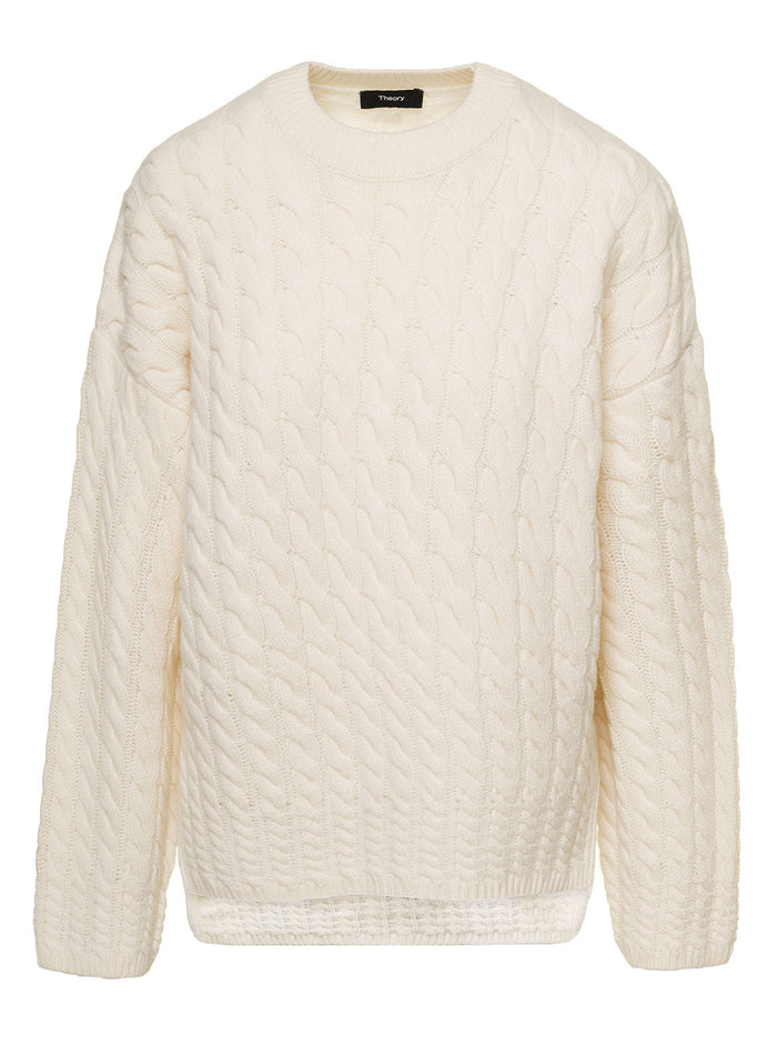 Karenia Cream White Cable Knit Sweater Wool And Cashmere Woman Theory Jersey