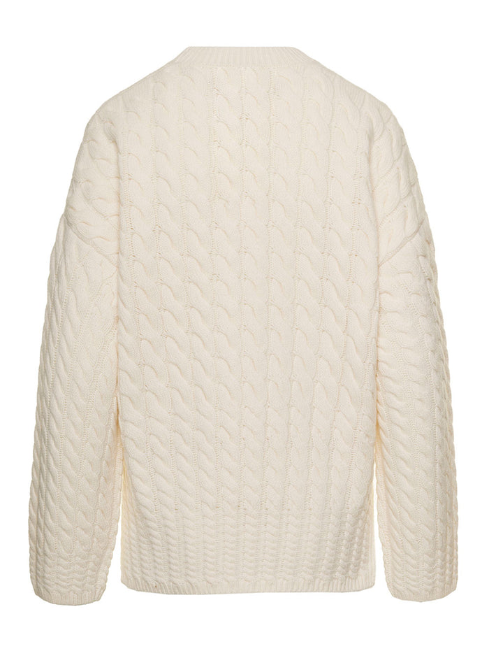 Karenia Cream White Cable Knit Sweater Wool And Cashmere Woman Theory Jersey