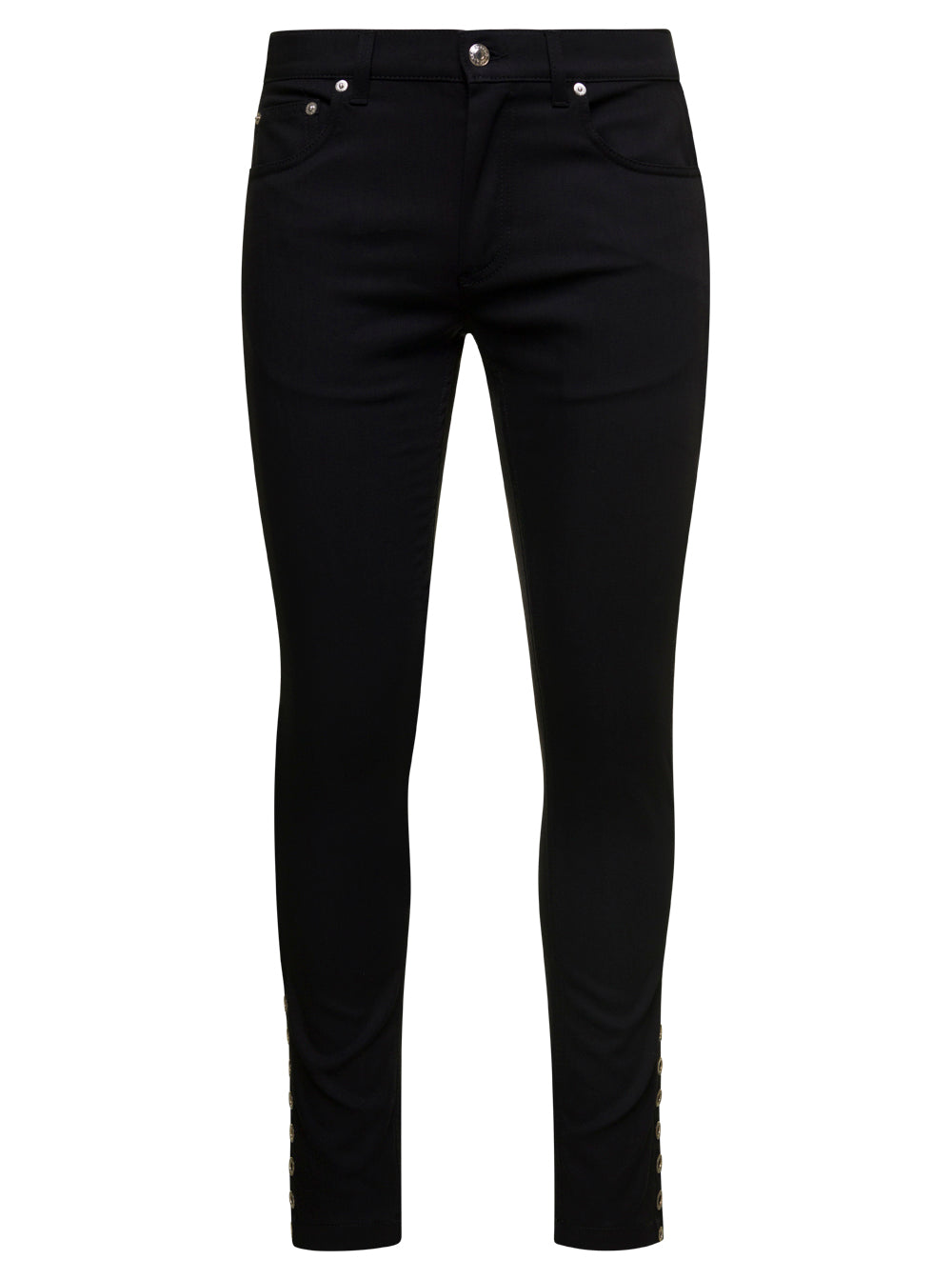 Black Skinny Jeans With Eyelet Detailing Cotton Denim Man Alexander Mcqueen Elastan