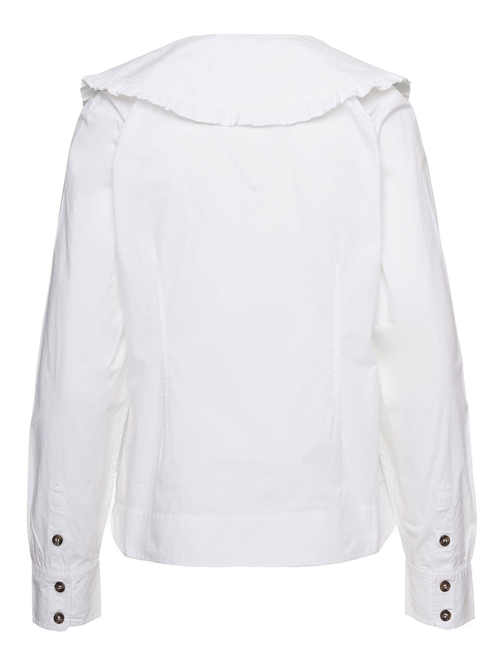 White V Neck Shirt With Peter Pan Collar Cotton Woman Ganni Organic And Blouses