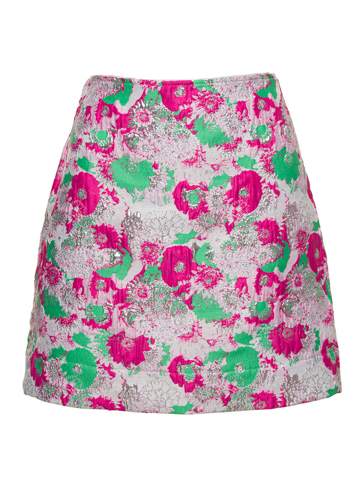 Multicolor Mini A-Line Skirt With 3d Jacquard Floreal Motif Recycled Polyester Woman Ganni